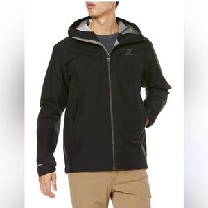 Salomon Men’s Outline Waterproof Rain Coat Hiking Shell Black Hood Large